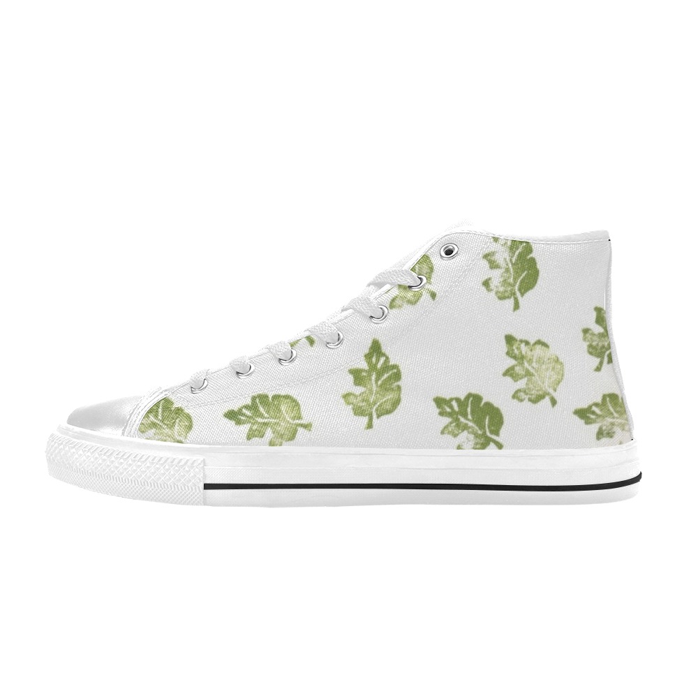 Light Green Leaves Pattern High Top Canvas Shoes for Kid (Model 017)