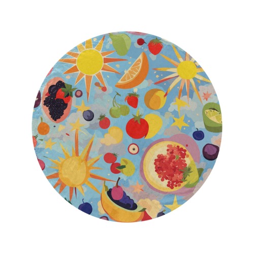 Fantasy fruits, shining suns and stars funny art. Circular Ultra-Soft Micro Fleece Blanket 60"