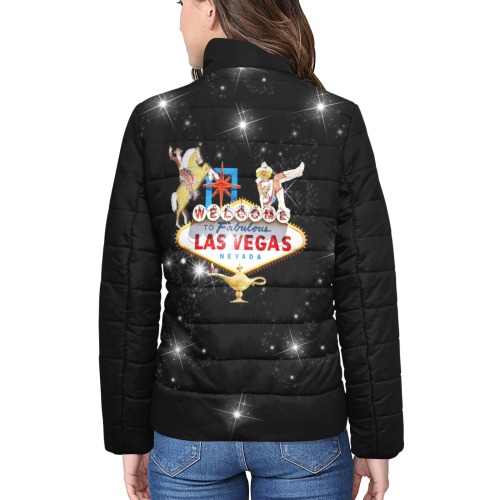 Las Vegas Welcome Sign Women's Stand Collar Padded Jacket (Model H41)