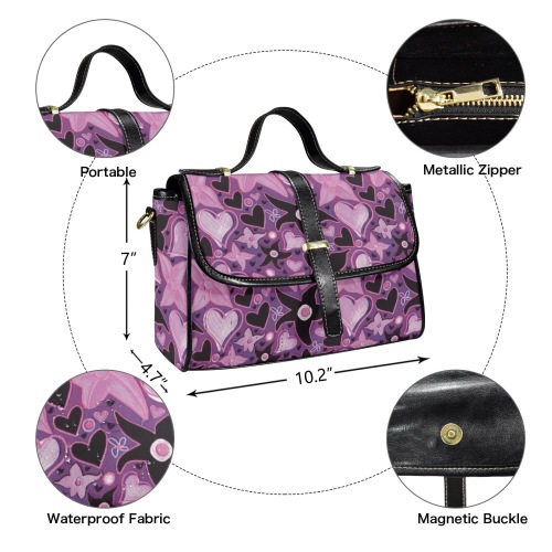 Magic Floral Pattern Multi-Function Leather Satchel-Black (Model 1739)