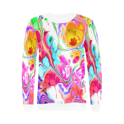 Funky Marble Acrylic Cellular Flowing Liquid Art Women's Rib Cuff Crew Neck Sweatshirt (Model H34)