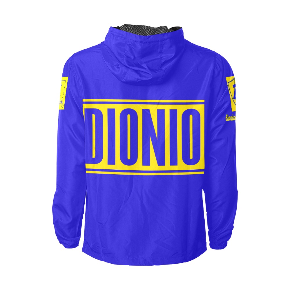 DIONIO Clothing - Blue Windbreaker Jacket (Yellow & Blue D-Shield Logo) Unisex All Over Print Windbreaker (Model H23)