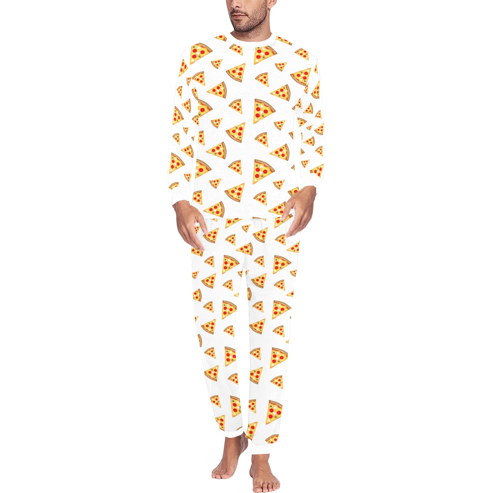 Cool and fun pizza slices pattern on white Men's All Over Print Pajama Set