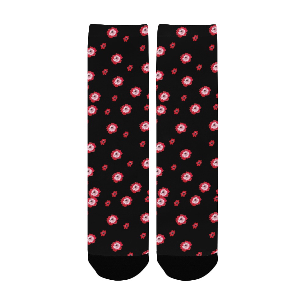 red flowers black Custom Socks for Women