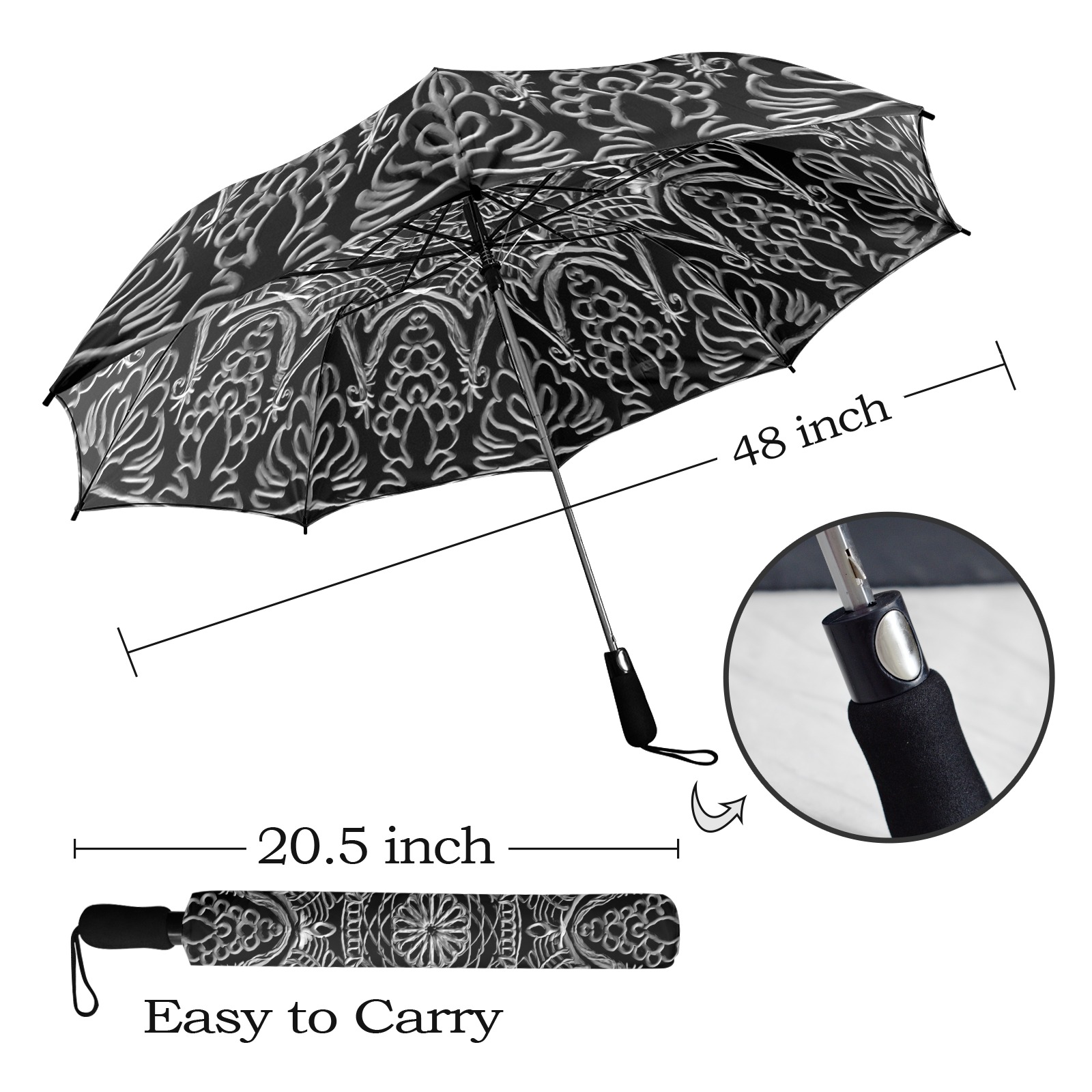 mandala 3D-11 silver Semi-Automatic Foldable Umbrella (Model U12)