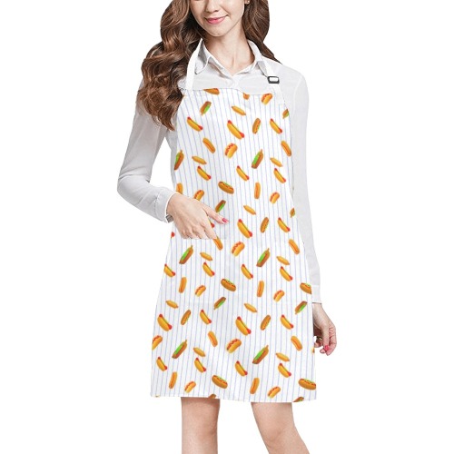 Hot Dog Pattern with Pinstripes All Over Print Apron