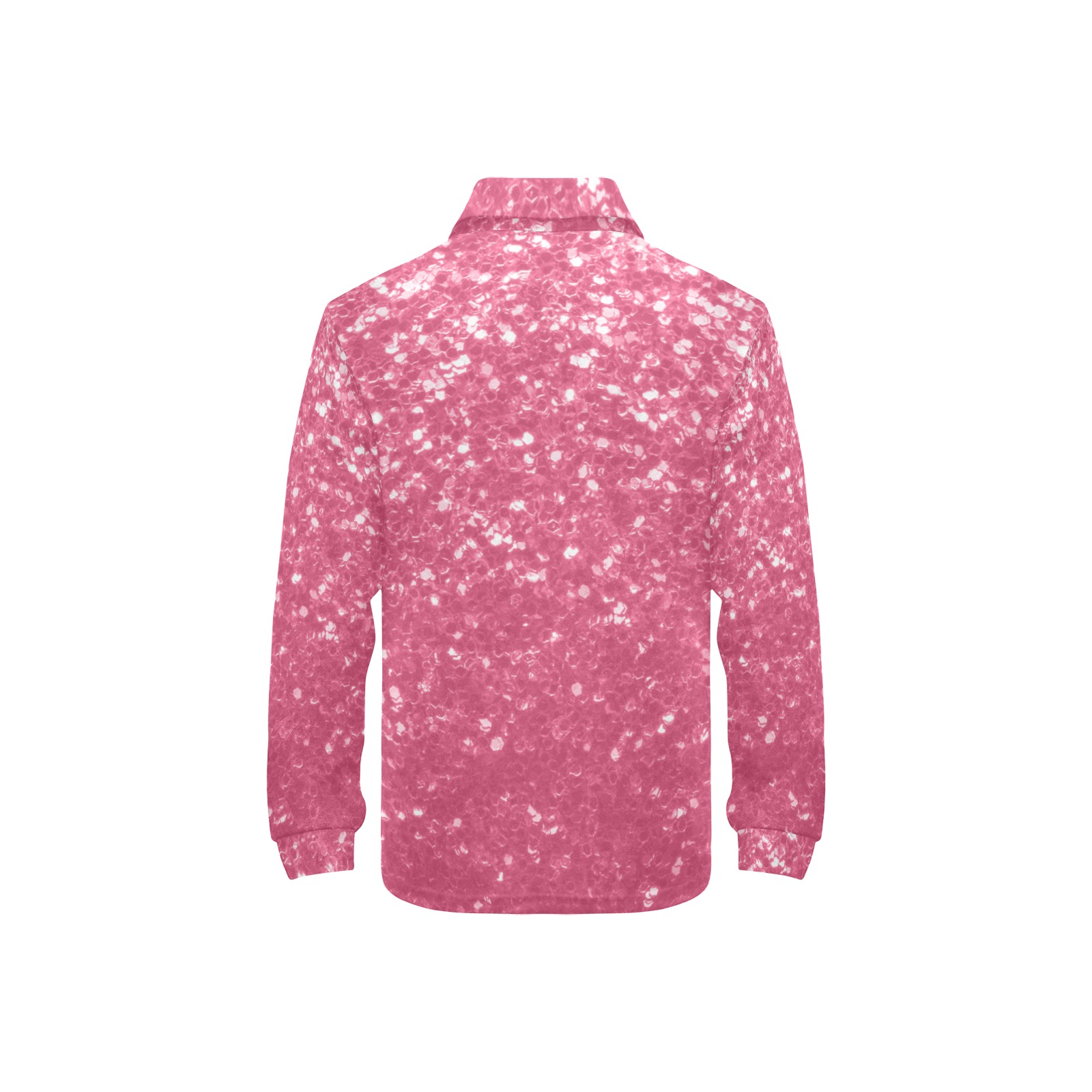 Magenta light pink red faux sparkles glitter Big Girls' All Over Print Long Sleeve Polo Shirt (Model T73)