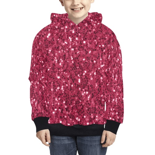 Magenta dark pink red faux sparkles glitter Kids' All Over Print Hoodie (Model H38)