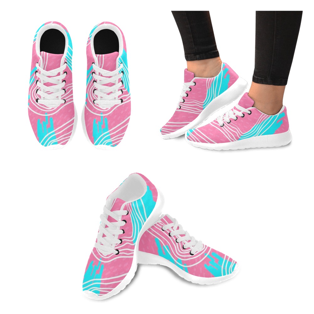 Pink, Aqua and White Abstract Kid's Running Shoes (Model 020)