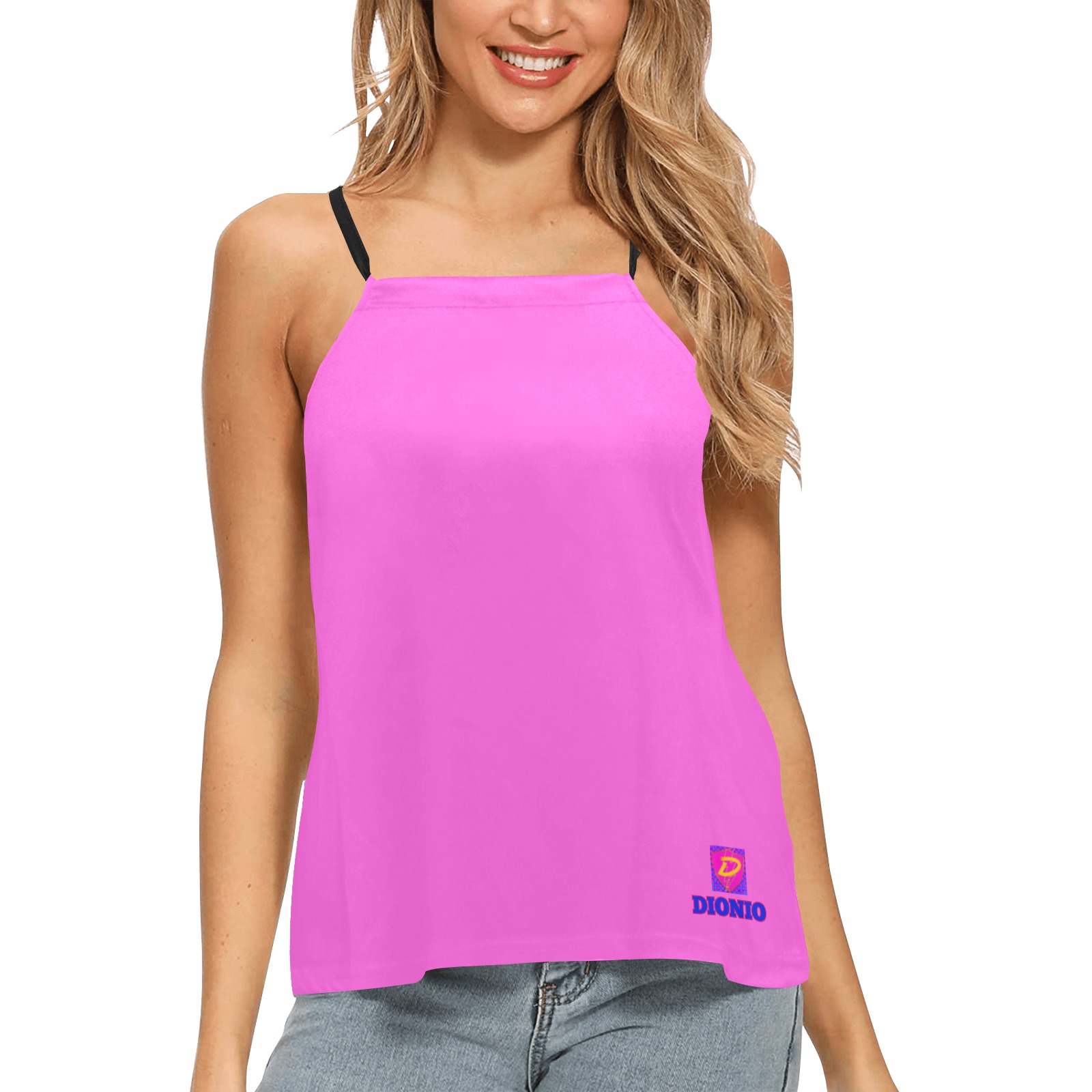 DIONIO Clothing - Ladies' Pink Loose Fit Halter Neck Top Loose Fit Halter Neck Top (Model T68)