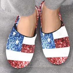 Sparkly USA flag America Red White Blue faux Sparkles patriotic bling 4th of July Men's Cotton Slippers (Model 0601)