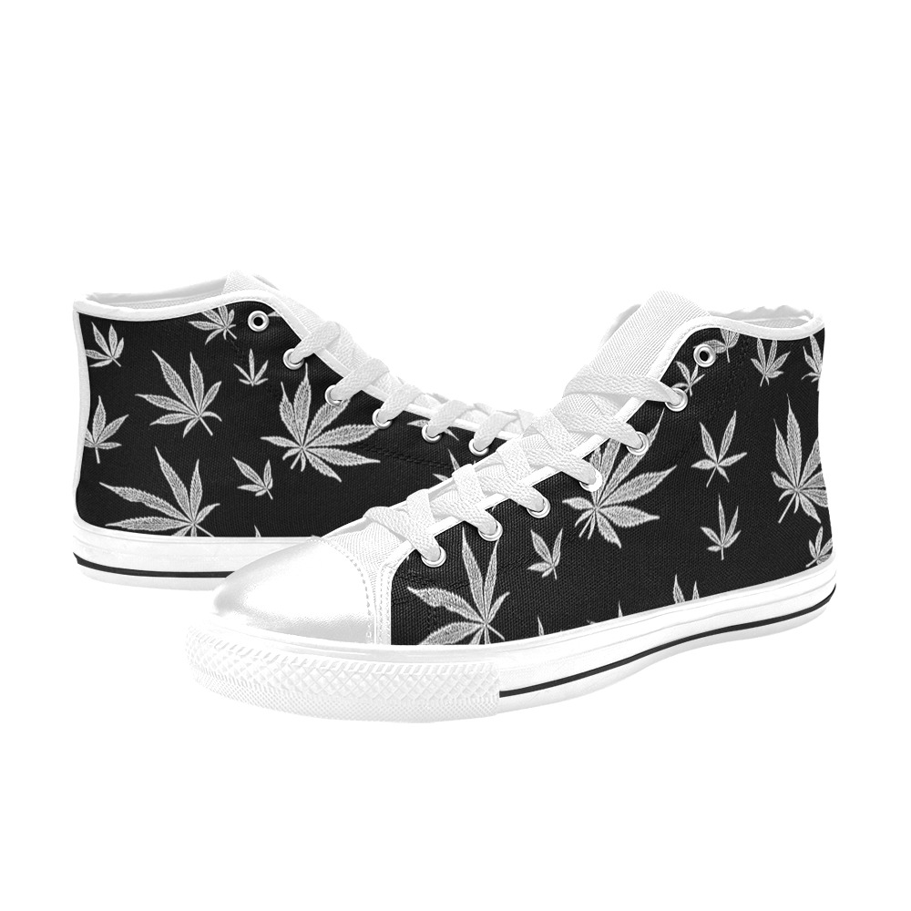 pot leaves black and white Men’s Classic High Top Canvas Shoes (Model 017)