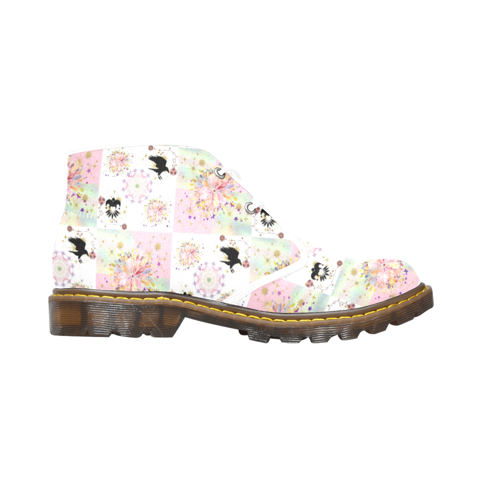 Secret Garden With Harlequin and Crow Patch Artwork Women's Canvas Chukka Boots (Model 2402-1)