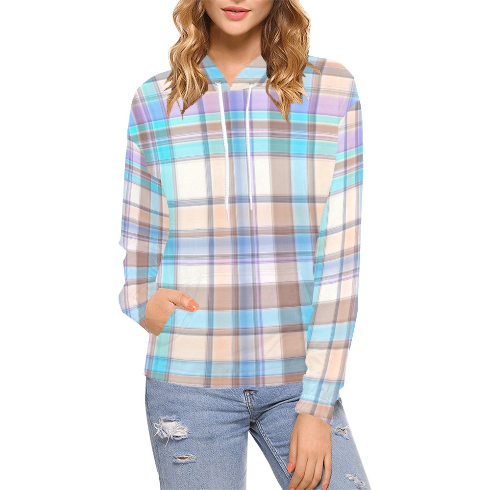 Pastels Plaid All Over Print Hoodie for Women (USA Size) (Model H13)