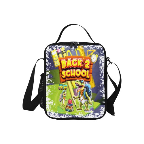 BACK 2 SCHOOL T REX BLACK SHOULDER LUNCH BAG All Over Print Crossbody Lunch Bag for Kids (Model 1722)