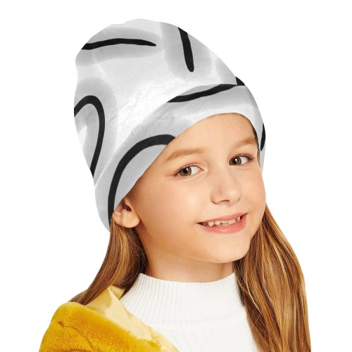 Cute Hearts Black and White All Over Print Beanie for Kids
