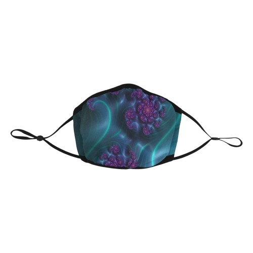 Turquoise and Purple Flowers and Seedheads Fractal Abstract Elastic Binding Mouth Mask for Adults (Model M09)