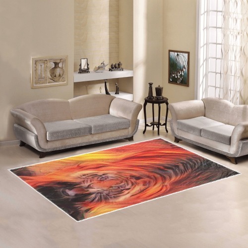 Tiger On Fire Looking Up Area Rug7'x5'
