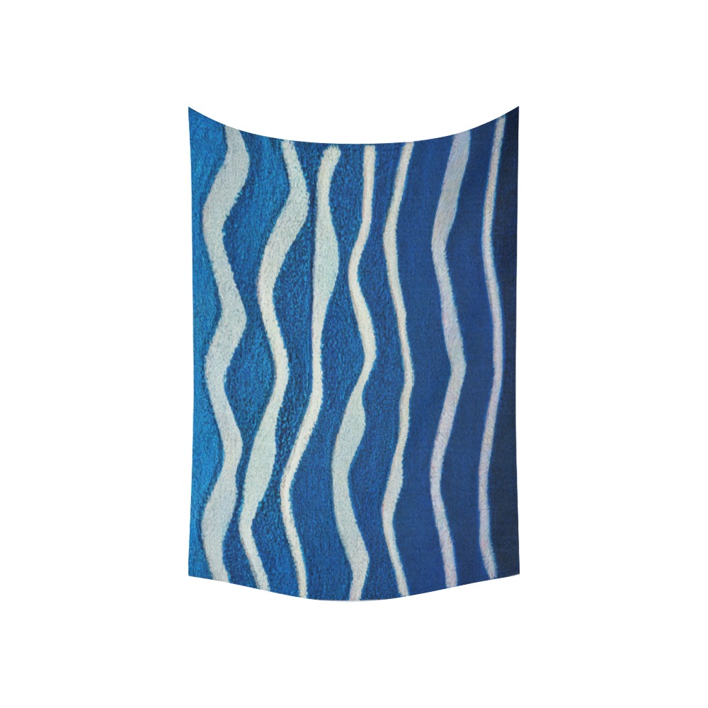 abstract, blue and silver Cotton Linen Wall Tapestry 60"x 40"