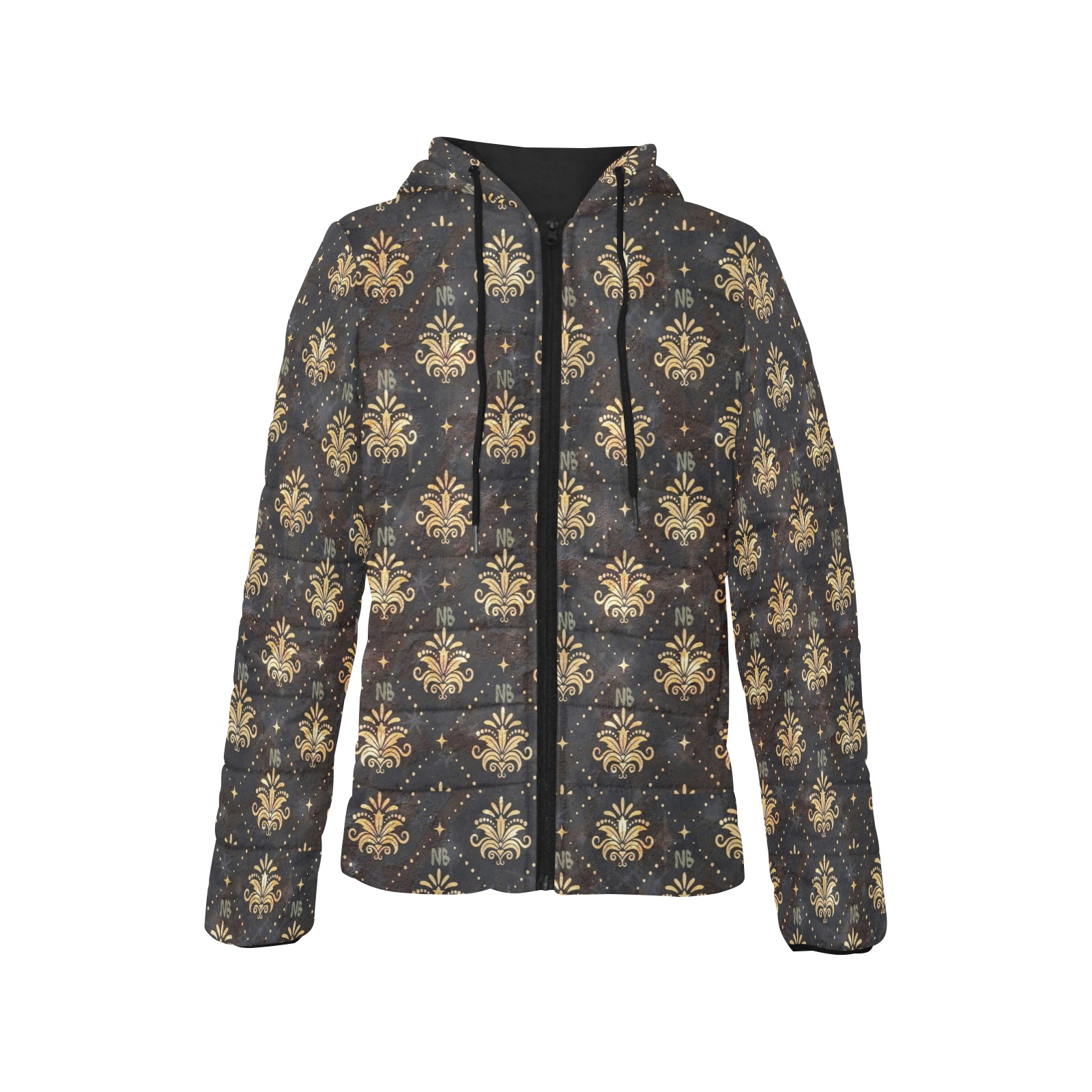 Royal Pattern by Nico Bielow Women's Padded Hooded Jacket (Model H46)