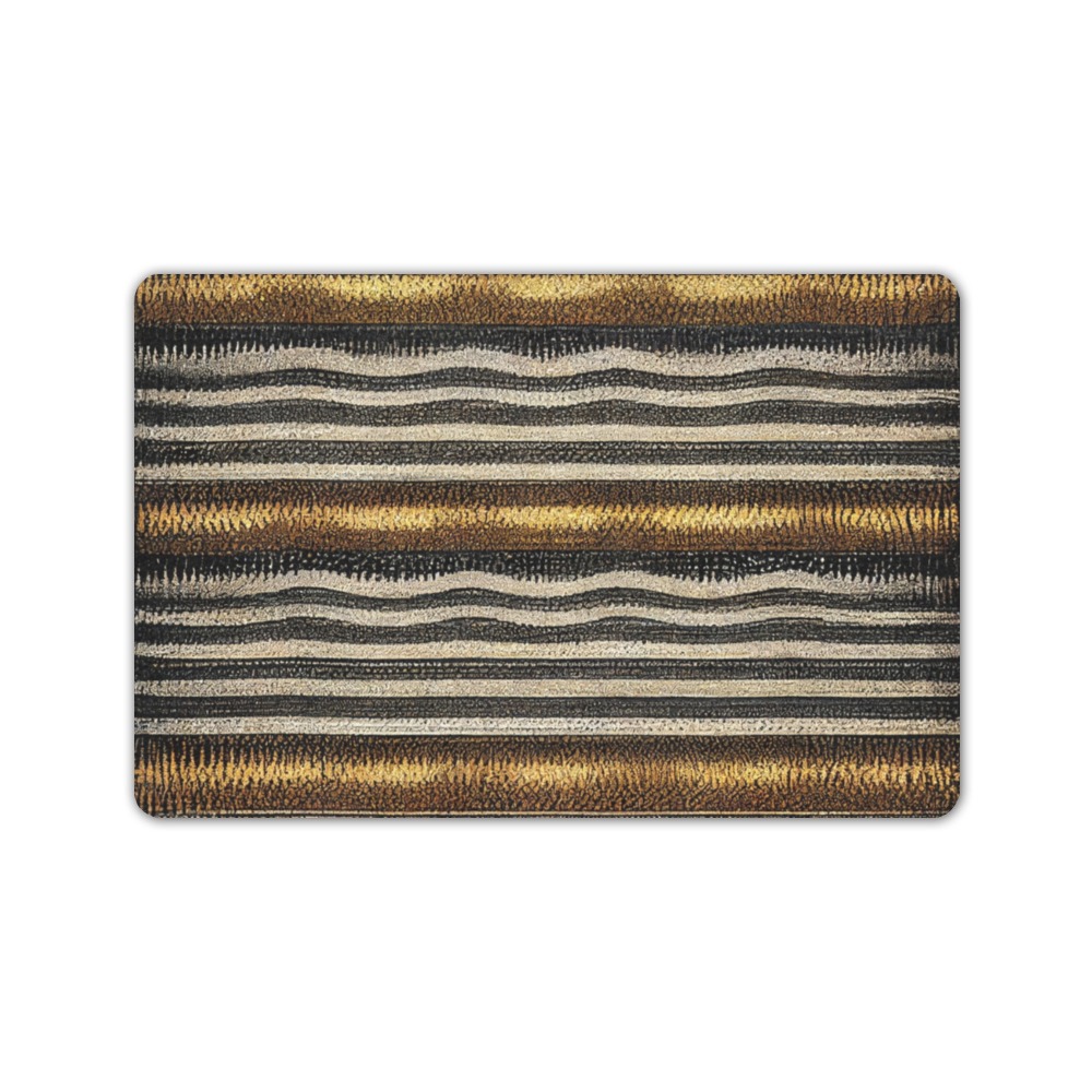 gold, silver and black striped pattern Doormat 24"x16" (Black Base)