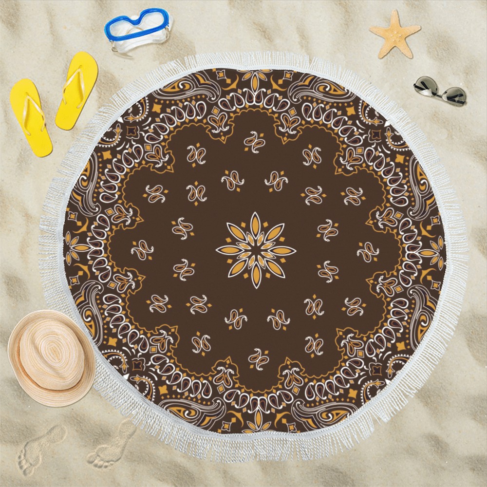 Bandanna Pattern Brown Circular Beach Shawl 59"x 59"