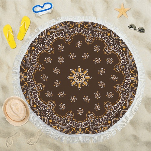 Bandanna Pattern Brown Circular Beach Shawl 59"x 59"