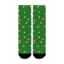 red flowers green Custom Socks for Women