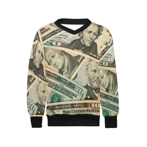 US PAPER CURRENCY Girls' All Over Print V-Neck Sweater (Model H48)