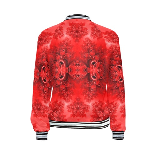 Fiery Red Rose Garden Frost Fractal All Over Print Bomber Jacket for Women (Model H21)