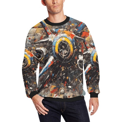 Abstract Aviation Engine Mechanics Colorful Art Men's Oversized Fleece Crew Sweatshirt (Model H18)
