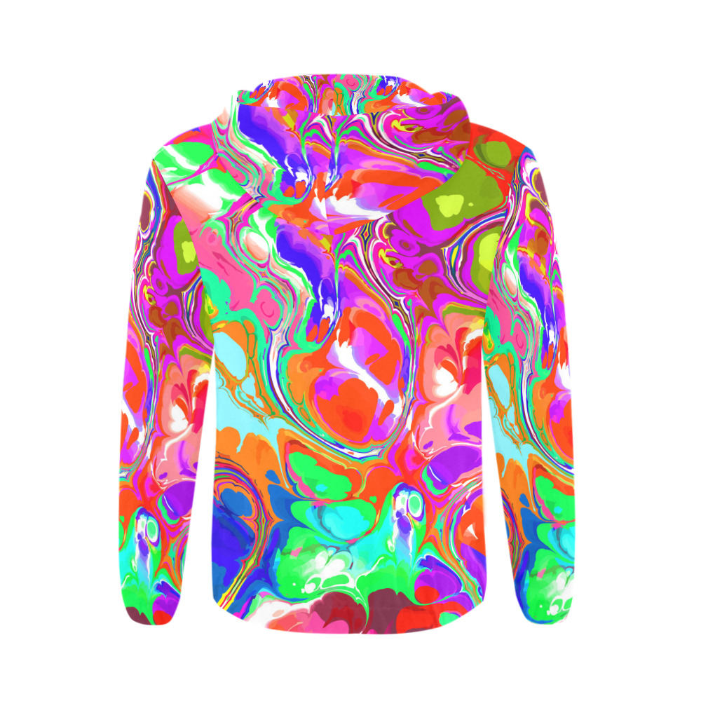 Psychedelic Abstract Marble Artistic Dynamic Paint Art All Over Print Full Zip Hoodie for Men (Model H14)