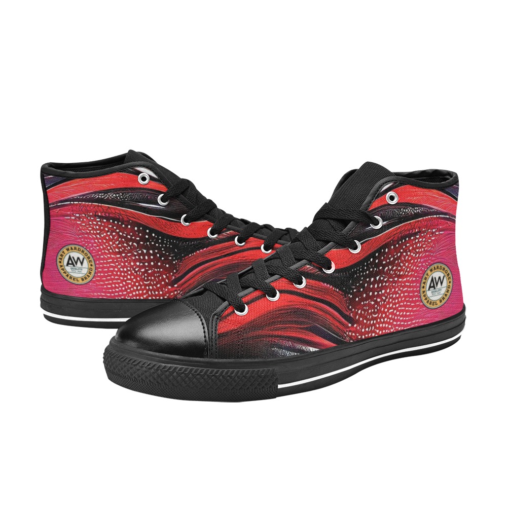 red curved pattern Men’s Classic High Top Canvas Shoes (Model 017)