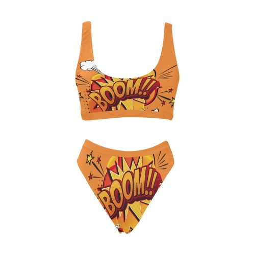 Boom Two Piece Bathing suite Sport Top & High-Waisted Bikini Swimsuit (Model S07)