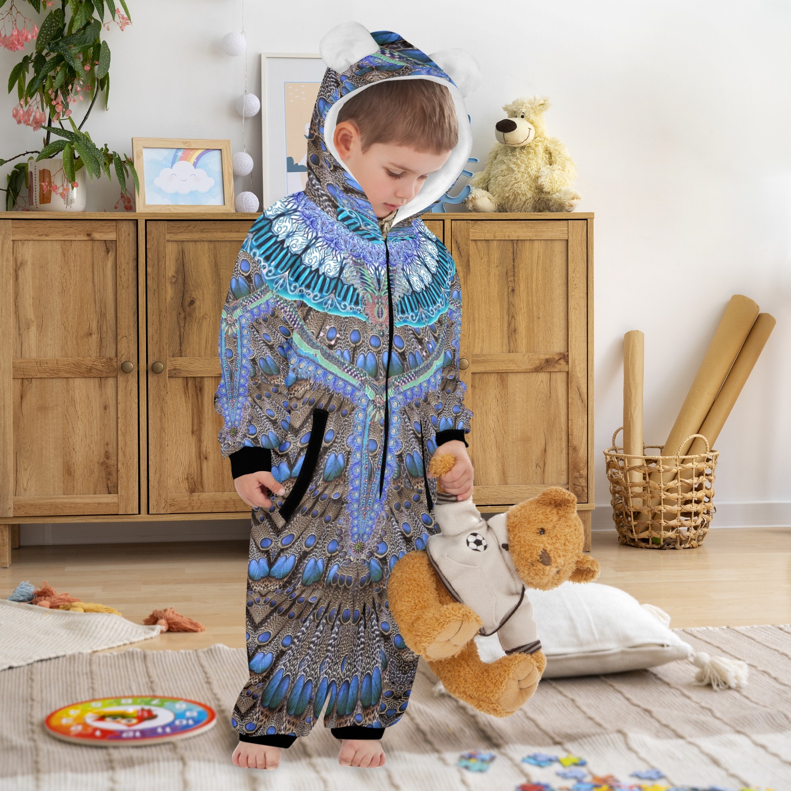 spain One-Piece Zip up Hooded Pajamas for Little Kids