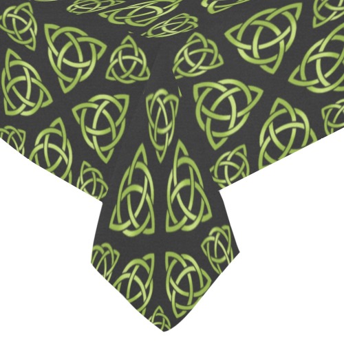 Green Triquetra Pattern Cotton Linen Tablecloth 60"x 84"