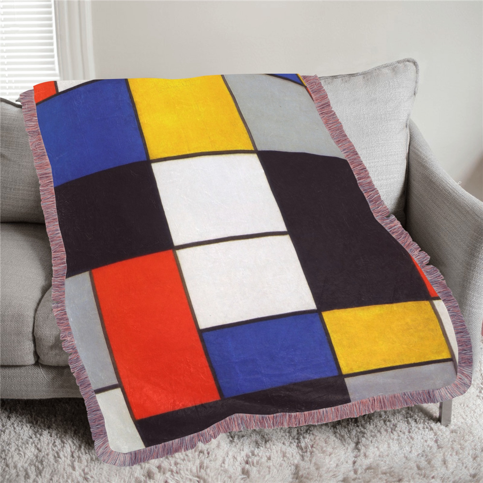 Composition A by Piet Mondrian Ultra-Soft Fringe Blanket 40"x50" (Mixed Pink)