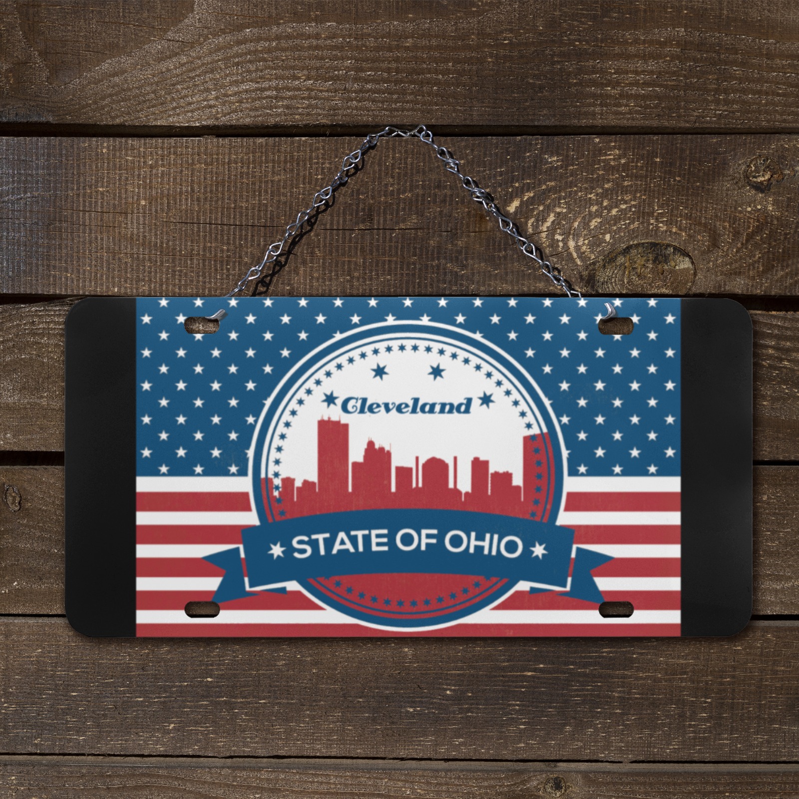 Cleveland Ohio Retro American Flag Custom License Plate