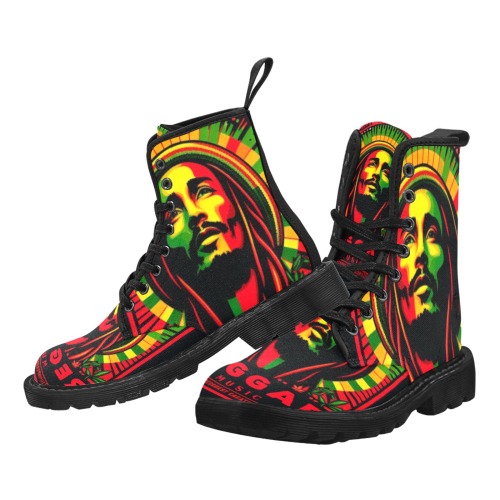 I LOVE REGGAE Martin Boots for Men (Black) (Model 1203H)