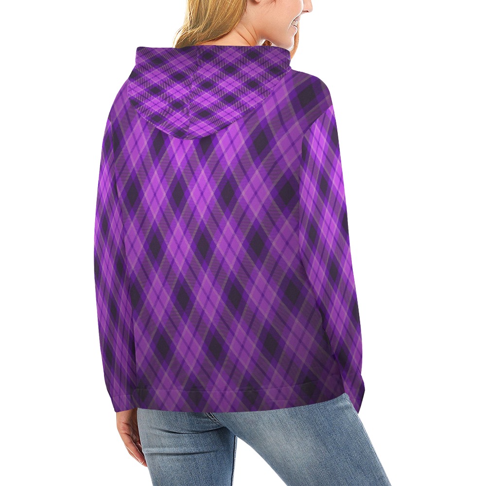 Purple Diamonds All Over Print Hoodie for Women (USA Size) (Model H13)