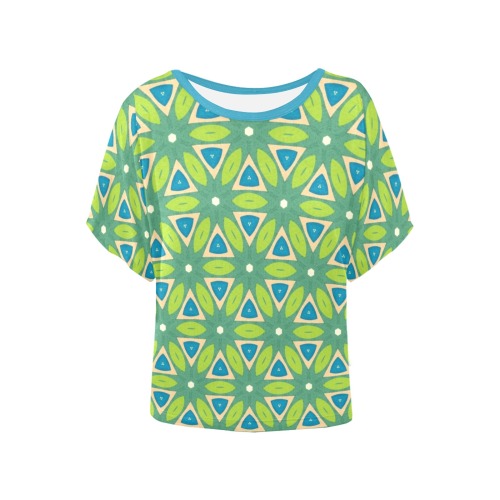 Beautiful Green and Blue Summer Geometric Women's Batwing-Sleeved Blouse T shirt (Model T44)