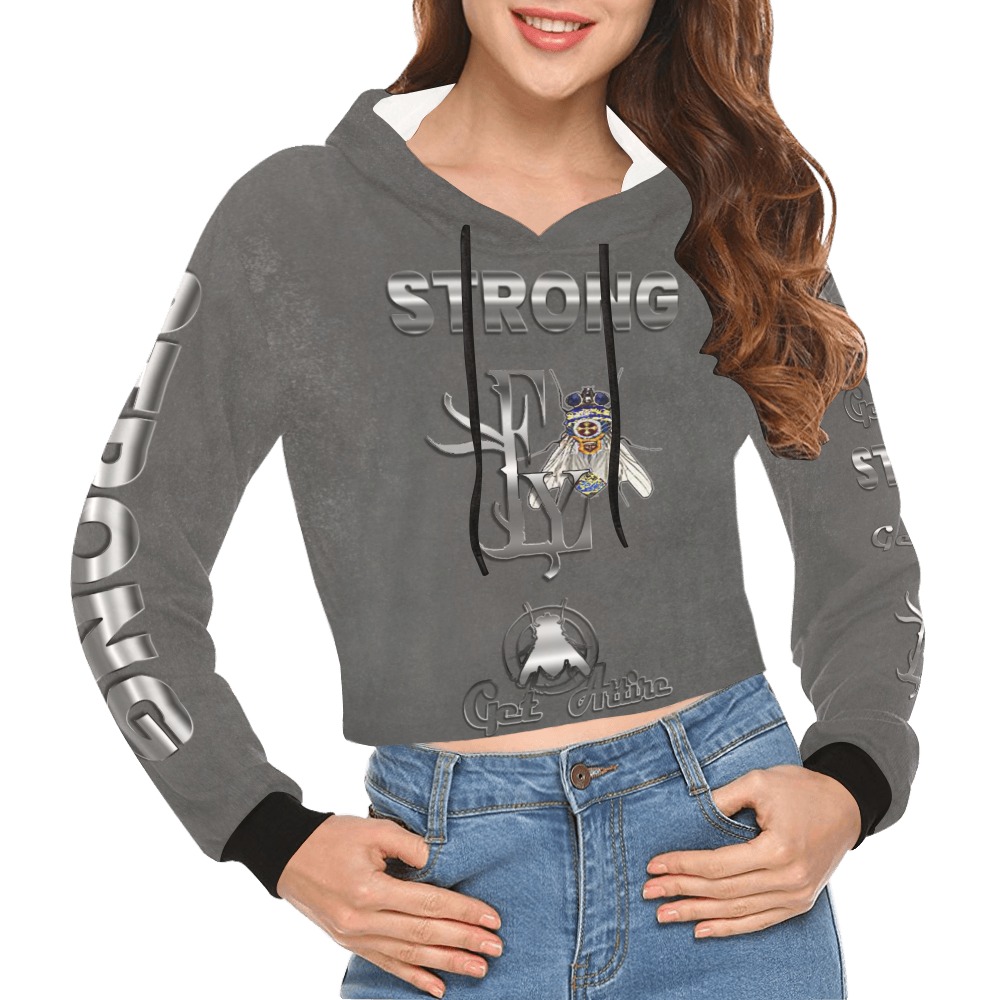 Strong Collectable Fly All Over Print Crop Hoodie for Women (Model H22)