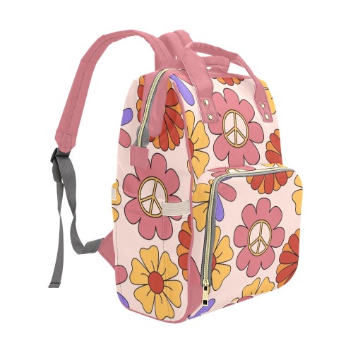 Retro Mod Hippie Peace Symbol Floral Multi-Function Diaper Backpack/Diaper Bag (Model 1688)
