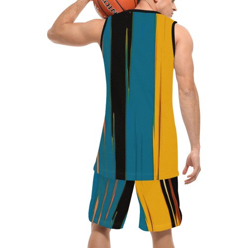Black Turquoise And Orange Go! Abstract Art Basketball Uniform with Pocket