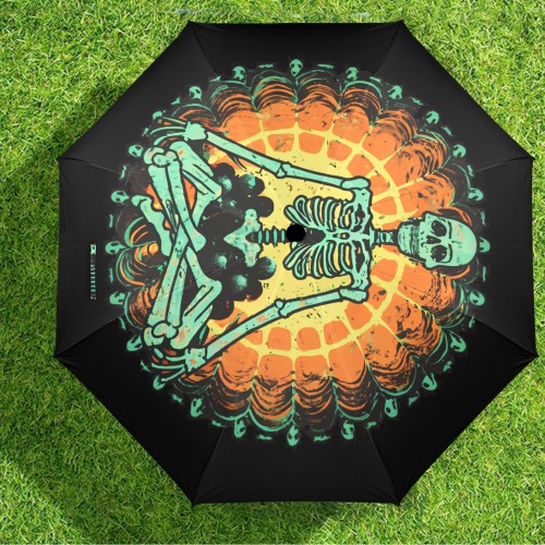 Embrace Inner Peace: Meditating Skeleton Mandala Semi-Automatic Foldable Umbrella (Model U12)