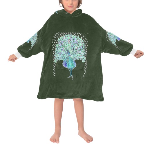 peacocq green Blanket Hoodie for Kids