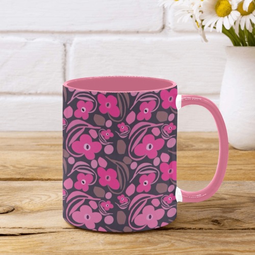 Retro pink floral Custom Inner Color Mug (11oz)