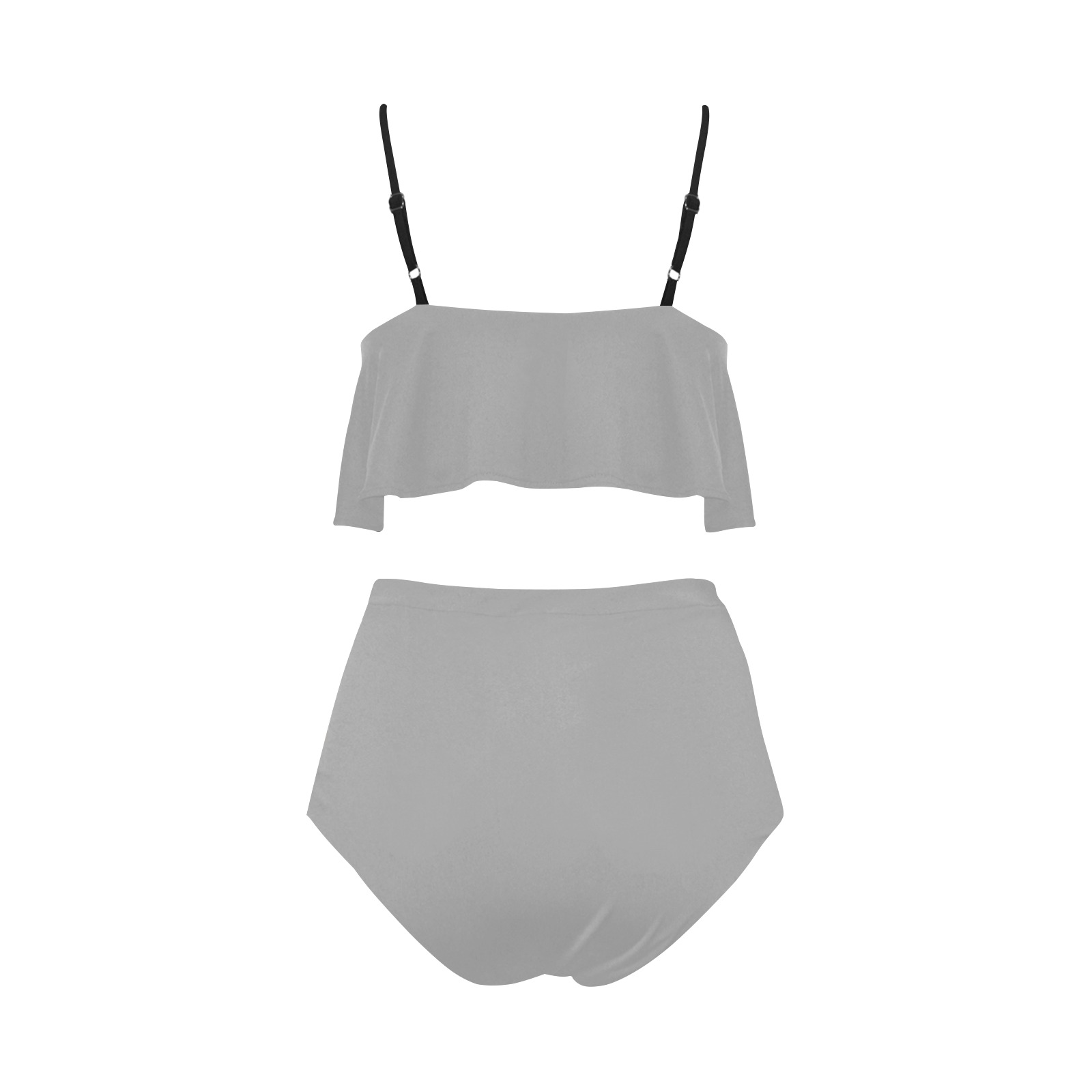 color dark grey High Waisted Ruffle Bikini Set (Model S13)