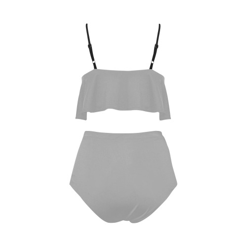 color dark grey High Waisted Ruffle Bikini Set (Model S13)