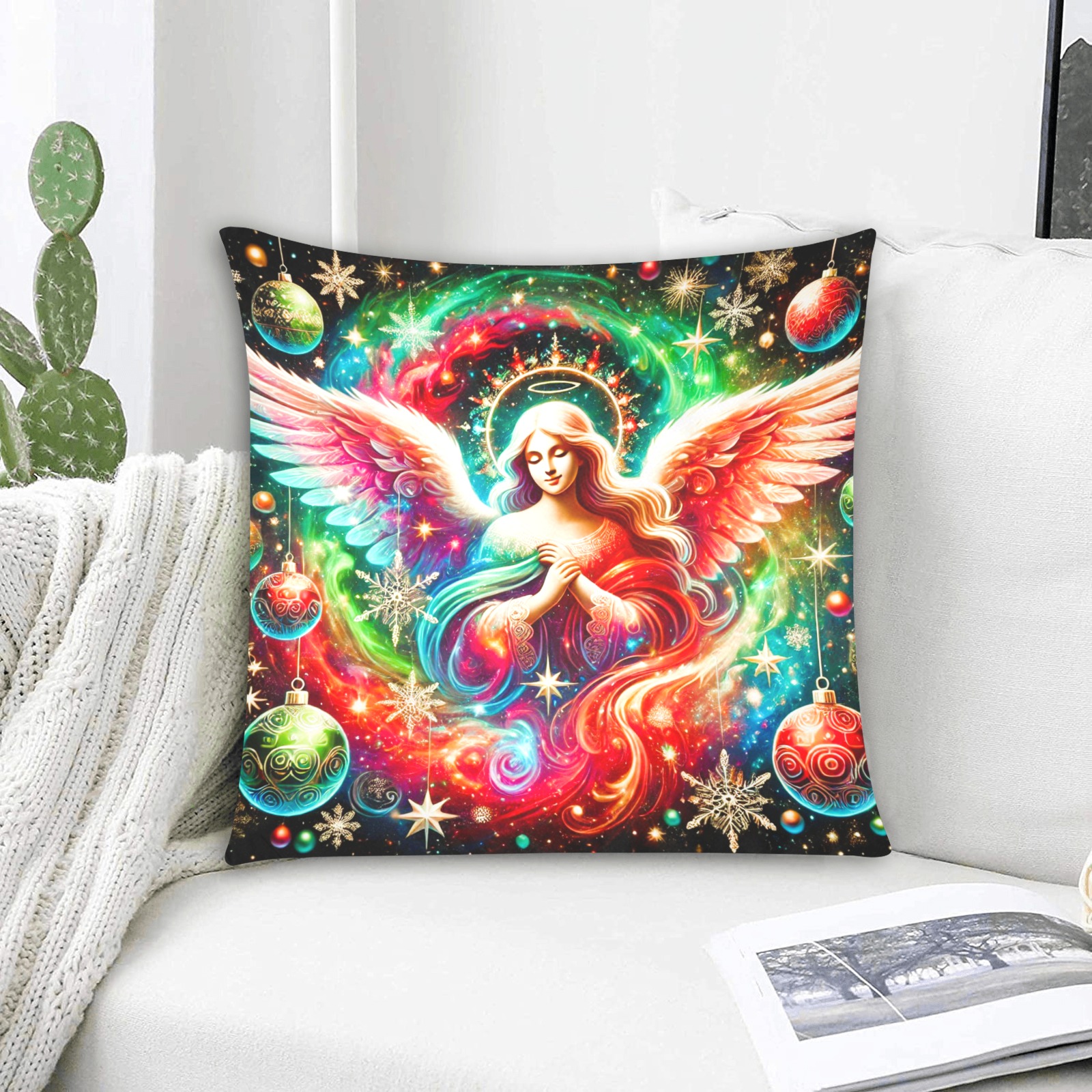 Christmas angel Custom Zippered Pillow Cases 18"x18" (Two Sides)